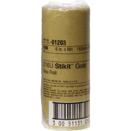3M™ Stikit™ Gold Disc Roll, 01203, 6 in, P400, 75 discs per roll, 6
rolls per case